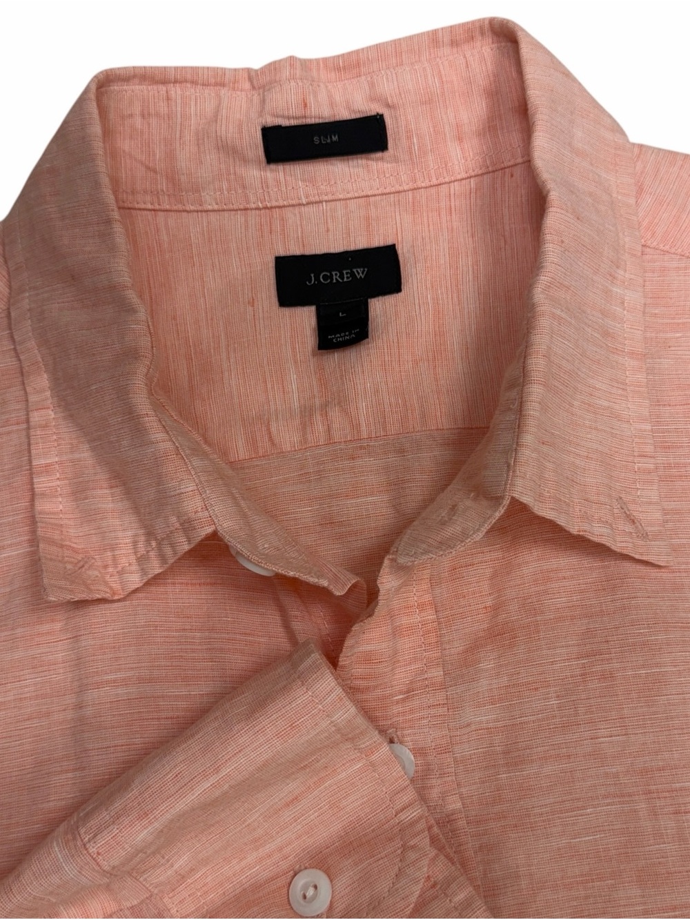 J Crew Baird McNutt Linen Shirt Men Large Pink Irish Long Sleeve Slim Fit Button
